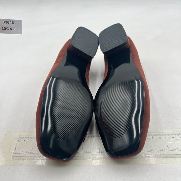 YDN Brown Block Low Heel Loafer Square Toe Tassel Fringe Pump Slip On Dress Shoe - Picture 7 of 8